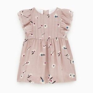 Zara Toddler Girl Pleated Pink Floral Sundress Muslin Size 2-3